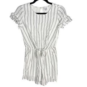 Abercrombie Kids Girls 13/ 14 White Black Striped Knot Waist Romper Keyhole Back